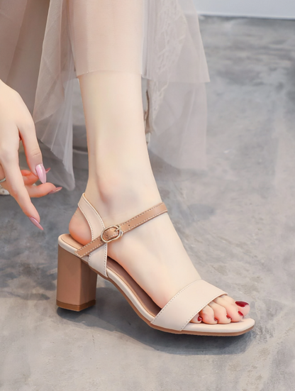 Bruine One-Strap Square Toe Hak Sandalen